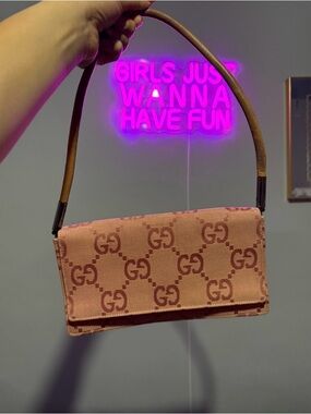 Gucci Pink Monogram Shoulder Flap Bag